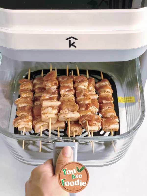 Air fried pork skewers