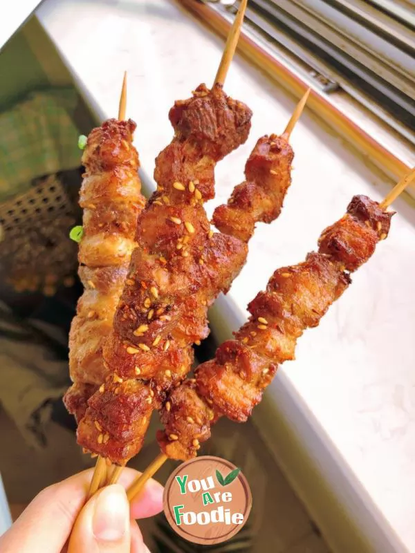 Air fried pork skewers