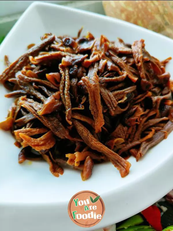 Fried meat with antler mushrooms