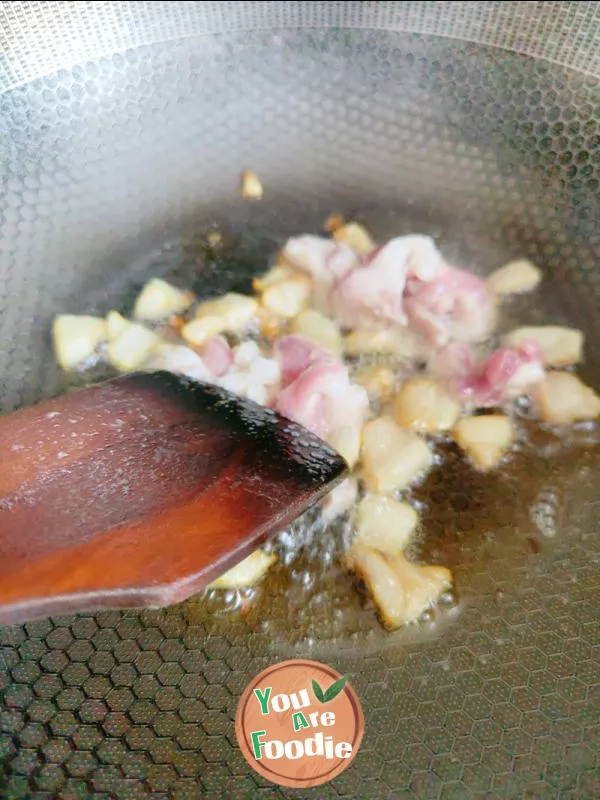 Fried meat with antler mushrooms