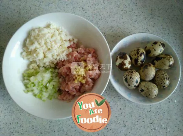 Steamed quail eggs with mushrooms and water chestnuts