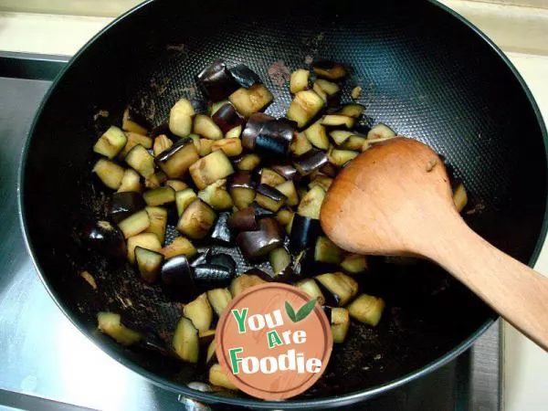 Stir fried diced eggplant