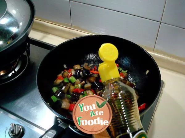 Stir fried diced eggplant