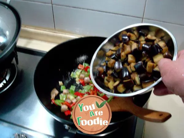 Stir fried diced eggplant