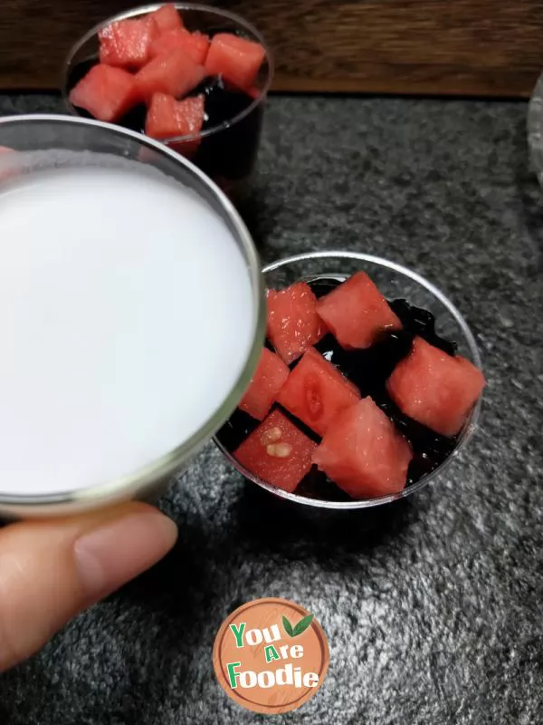 Watermelon, red bean and coconut milk cup