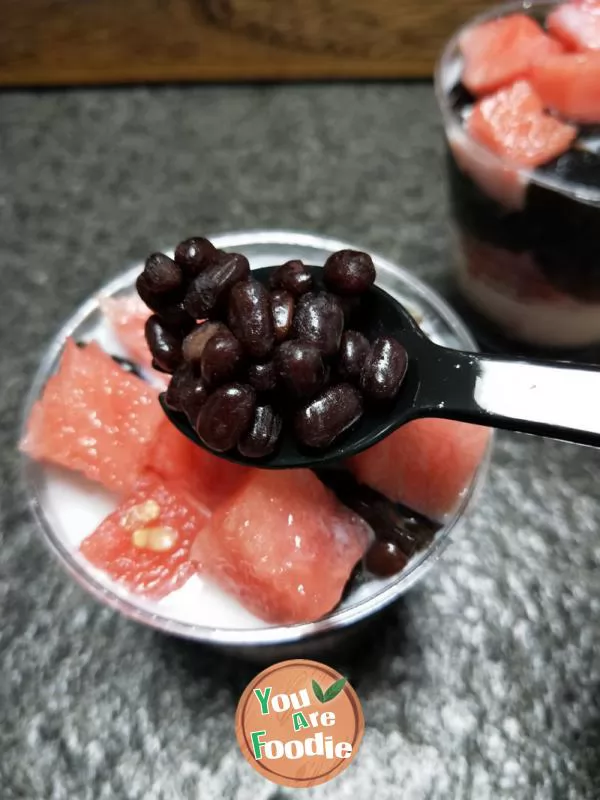 Watermelon, red bean and coconut milk cup