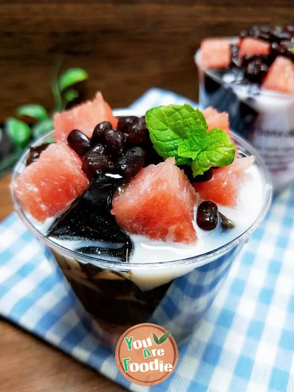 Watermelon, red bean and coconut milk cup