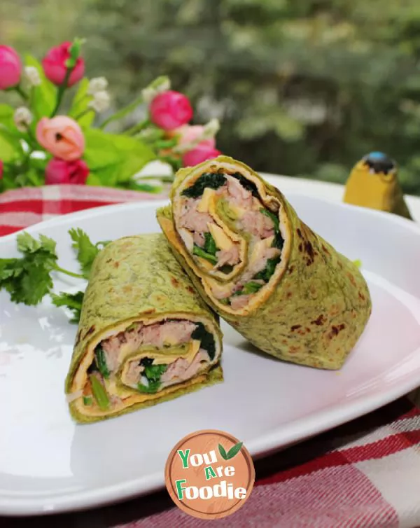 Tuna cheese egg spinach roll