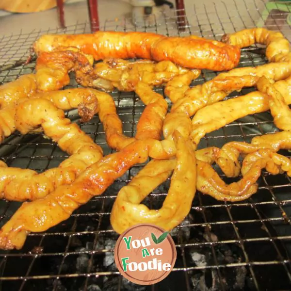 Smoked and roasted orange pork large intestine