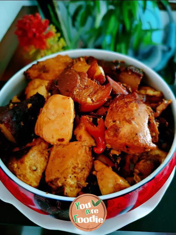 Braised pork and tofu in brown sauce