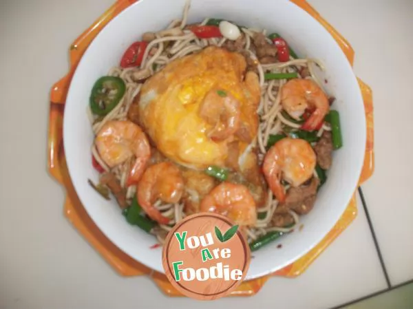 [Fujian cuisine]: colorful egg noodles with fresh shrimp