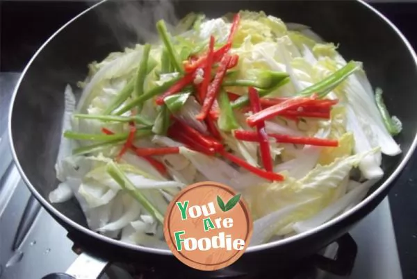 Stir fried baby cabbage with spicy sauce