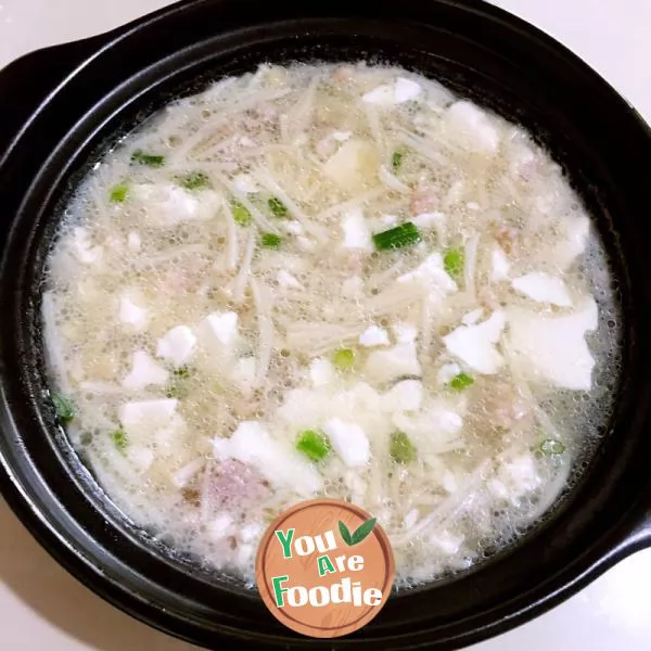 Flammulina-velutipes-minced-meat-tofu-soup