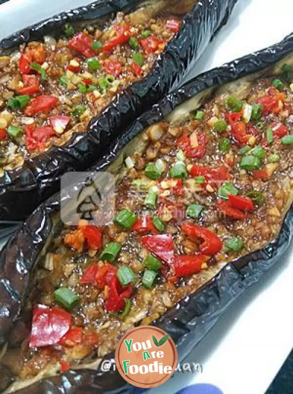 Rice sweeping - roasted eggplant with minced garlic