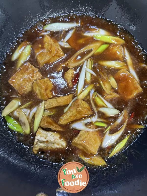 Scallion flavored braised tofu