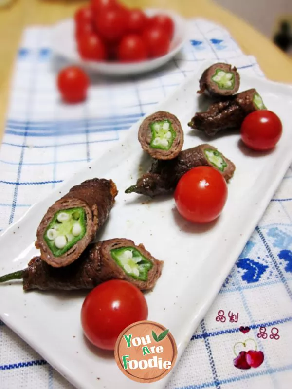 A popular health preserving dish in Japan -- okra beef rolls