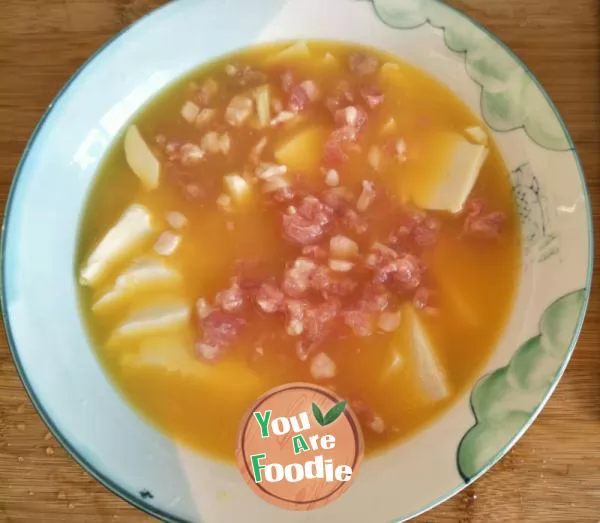 Steamed egg with minced meat and tofu