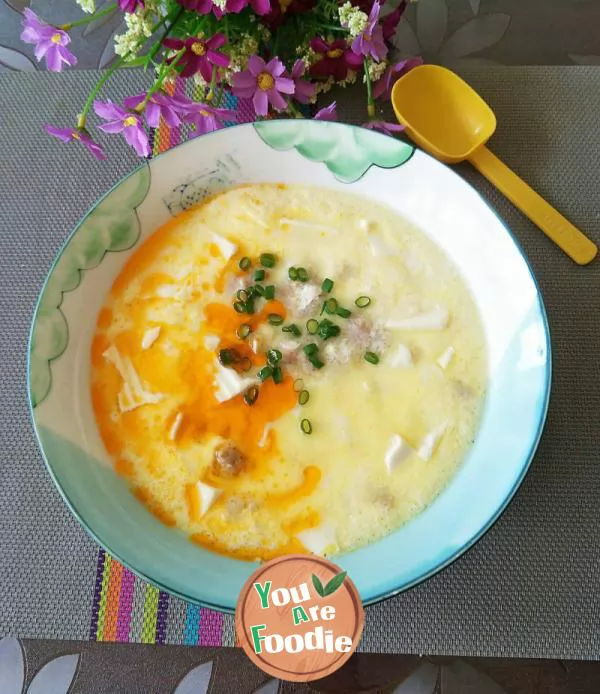 Steamed egg with minced meat and tofu
