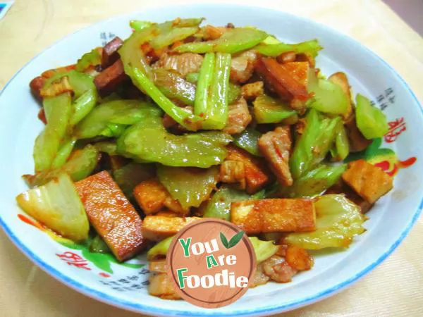 Home cooked dish -- fried meat with celery and dried parsley