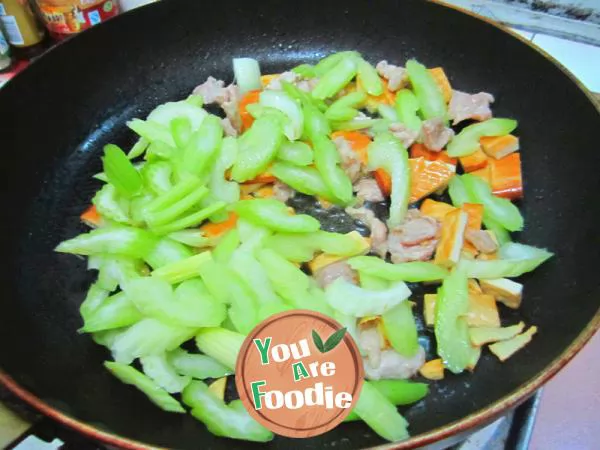 Home cooked dish -- fried meat with celery and dried parsley