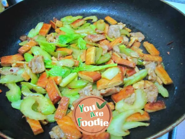 Home cooked dish -- fried meat with celery and dried parsley