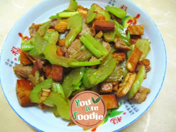 Home cooked dish -- fried meat with celery and dried parsley