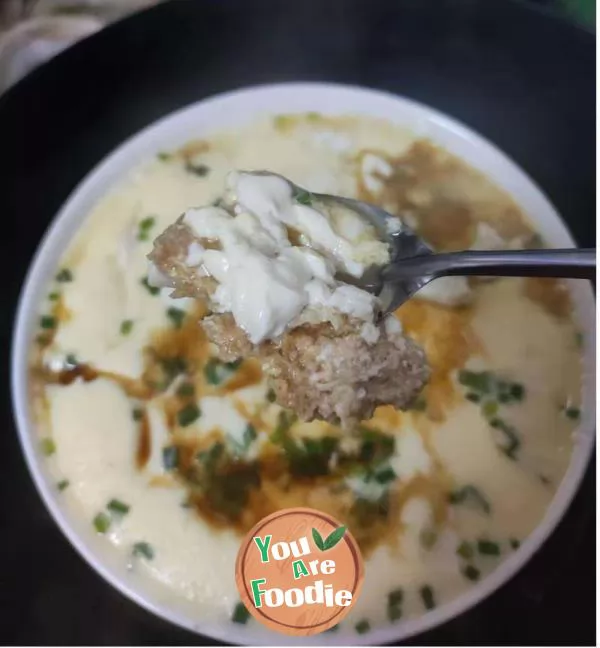 Steamed Egg with Bean Curd and Minced Pork