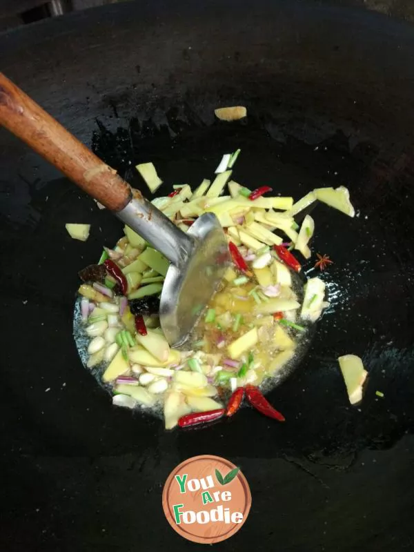 Big iron stove, chestnuts and lamb brisket in casserole