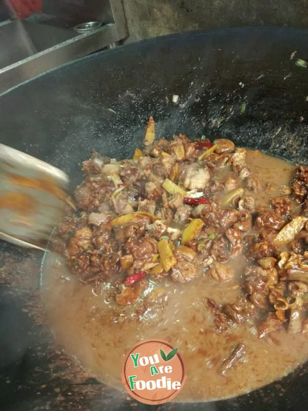 Big iron stove, chestnuts and lamb brisket in casserole