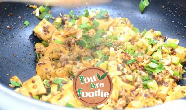 Tofu with minced meat and green garlic