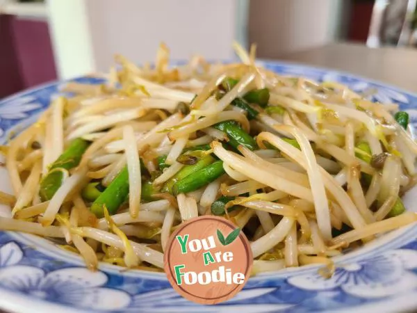 Stir fried garlic sprouts with mung beans