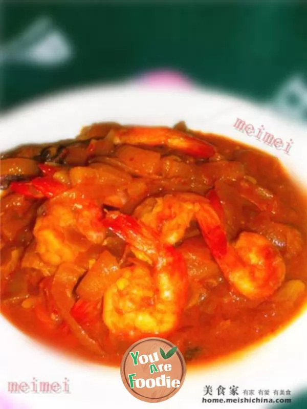 Home cooked simple version ~ ~ spicy curry shrimp