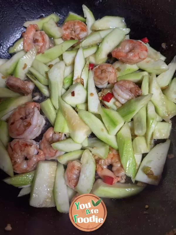 Stir fried Shrimp with Silk Melon