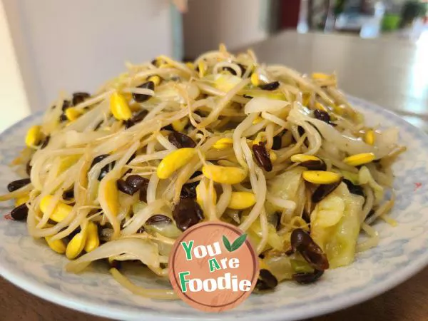 Fried Black Bean Sprouts with Cabbage