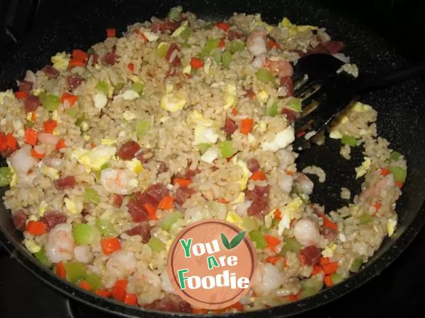 Fried brown rice with assorted brocade