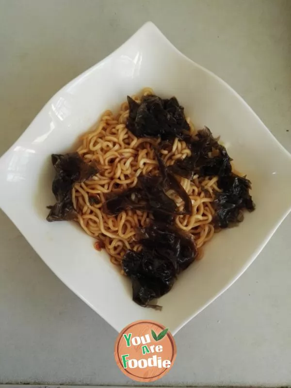 Egg noodles with red sausage