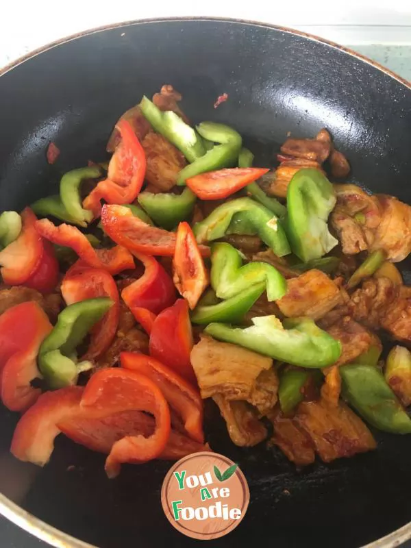 Double cooked pork with green and red pepper