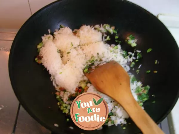 Fried rice with preserved meat and green vegetables