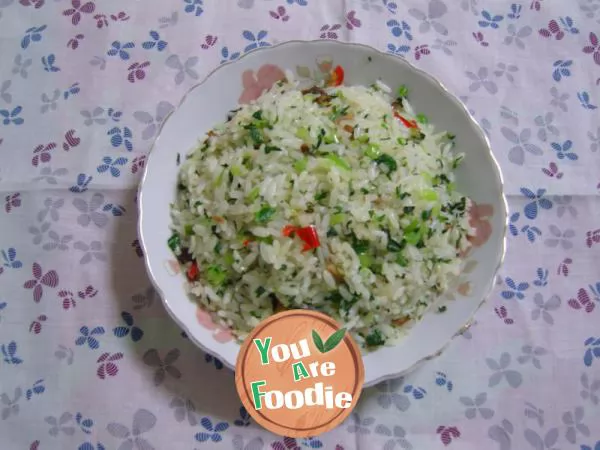 Fried rice with preserved meat and green vegetables