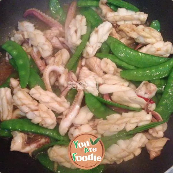 Fried lotus beans with squid