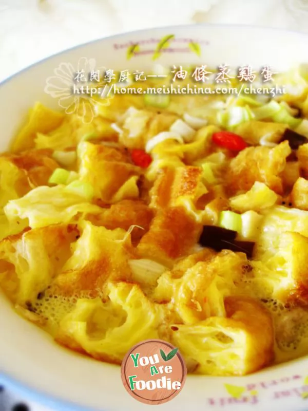 Steamed egg with fried dough sticks