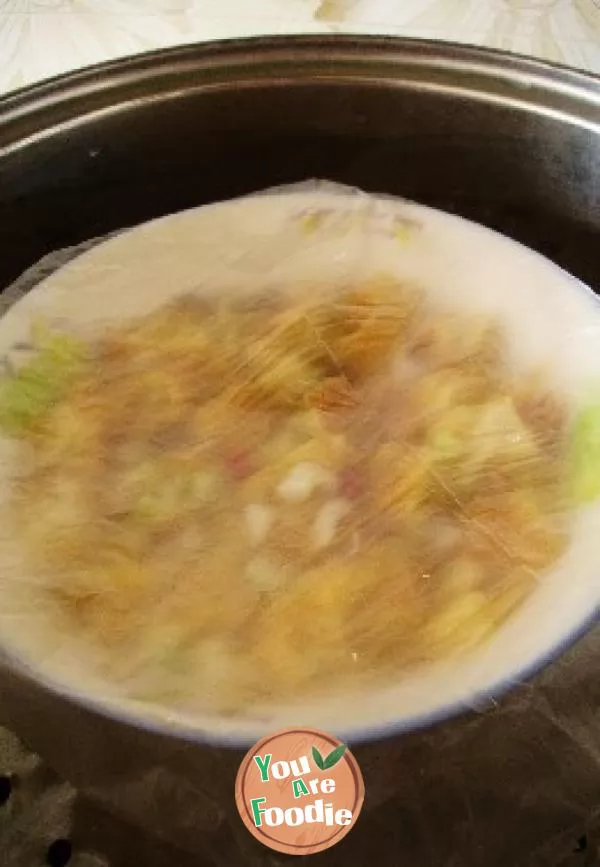 Steamed egg with fried dough sticks