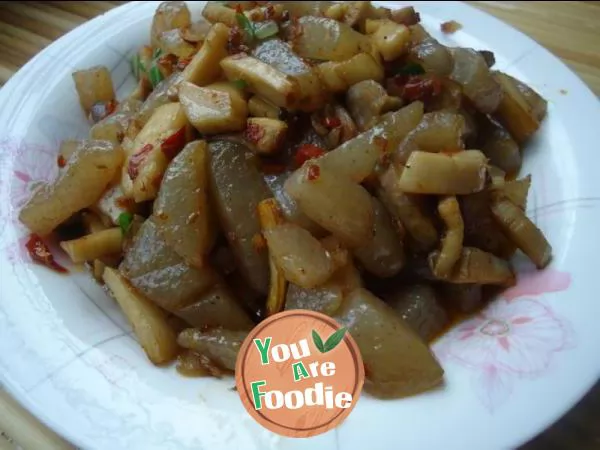 Stir fried Pleurotus eryngii with konjak