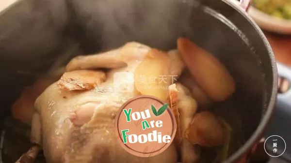 Anhydrous sliced chicken in one kitchen as cast iron plate