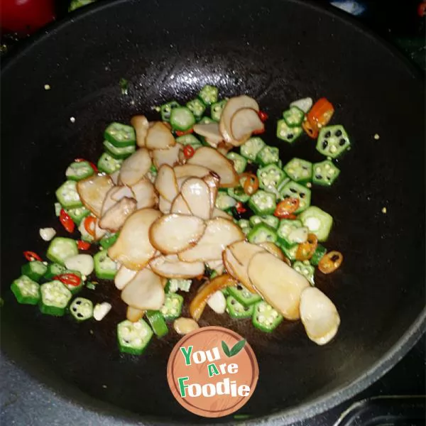 Stir fried abalone mushroom with okra