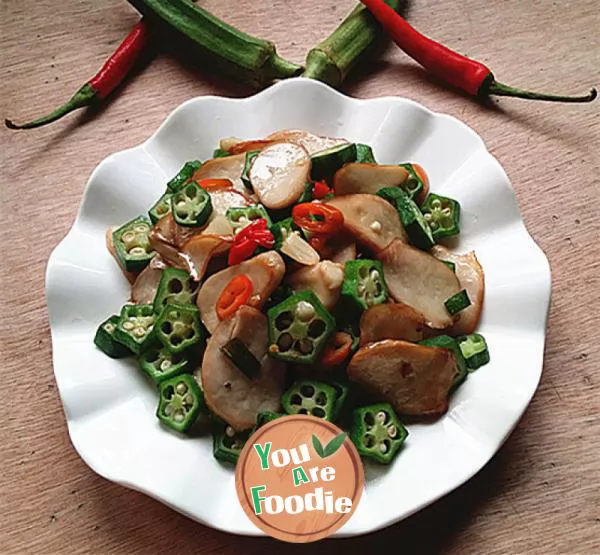 Stir fried abalone mushroom with okra